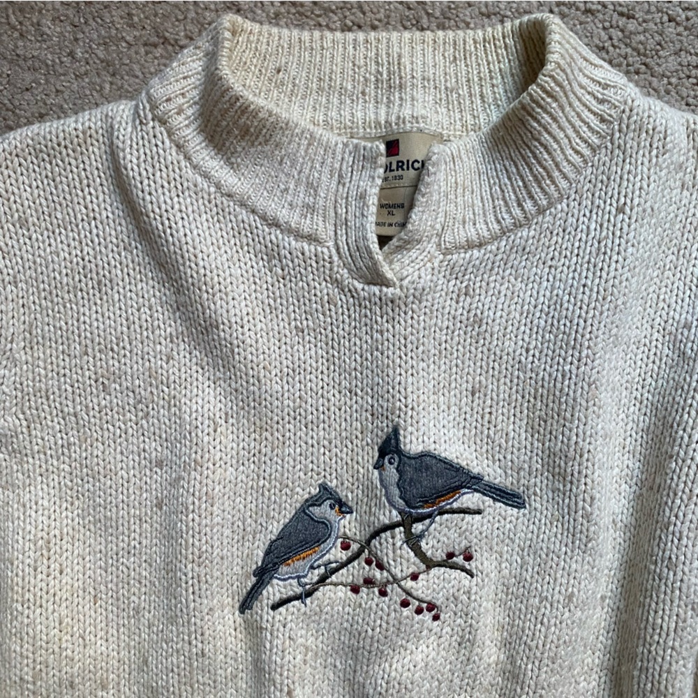WOOLRICH embroidered cream bird sweater!